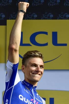 German Marcel Kittel of Quick-Step Floors celebrates on the podium after winning the sixth stage of the 104th edition of the Tour de France cycling race, 216 km from Vesoul to Troyes, France, Thursday 06 July 2017. This year s Tour de France takes place from July first to July 23rd. DIRKxWAEM  x05127504x