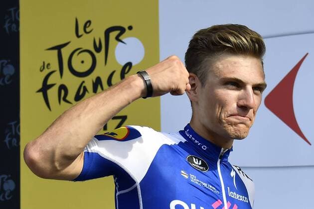 German Marcel Kittel of Quick-Step Floors celebrates on the podium after winning the sixth stage of the 104th edition of the Tour de France cycling race, 216 km from Vesoul to Troyes, France, Thursday 06 July 2017. This year s Tour de France takes place from July first to July 23rd. DIRKxWAEM  x05127507x
