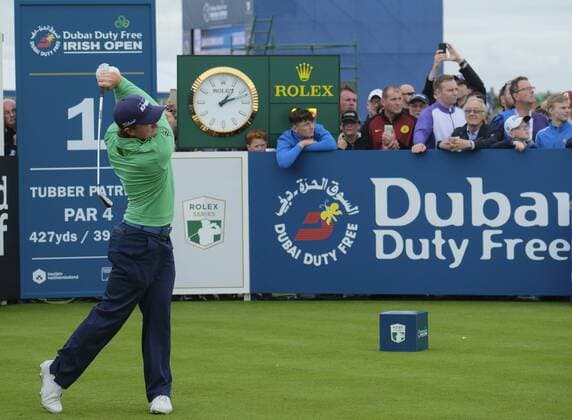 July 6th 2017, Portstewart Golf Club, Portstewart, Northern Ireland; Dubai Duty Free Irish Open Golf Championship; Day1; Paul Dunne (IRE) plays from the 1st tee xNigelxCookex  ActionPlus11898278