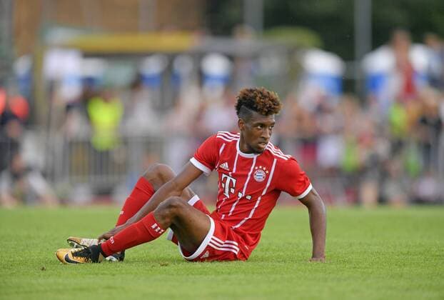 06.07.2017, Fussball 1.Bundesliga 2017 2018, Saisonvorbereitung, BCF Wolfratshausen - FC Bayern München, im Stadion Wolfratshausen. Kingsley Coman (Bayern München) am Boden. 