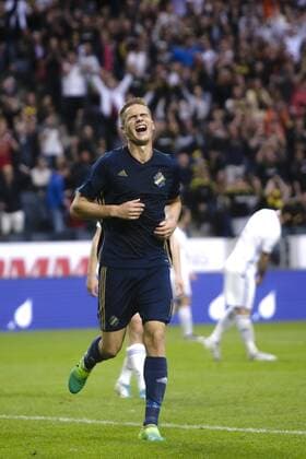 170706 AIK:s Eero Markkanen jublar efter 5-0 under fotbollsmatchen i kvalet till Europa League mellan AIK och Klaksvik den 6 Juli 2017 i Stockholm.  Copyright: KentaxJönsson BB170706KJ020