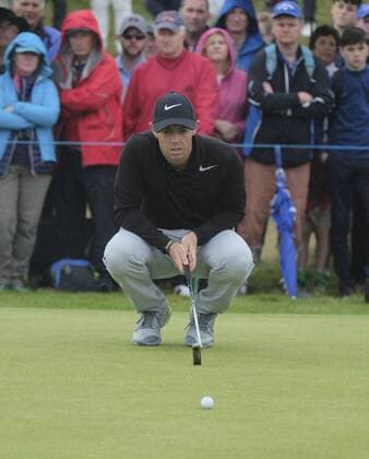 July 6th 2017, Portstewart Golf Club, Portstewart, Northern Ireland; Dubai Duty Free Irish Open Golf Championship; Day1; Rory Mcllroy (NIR) lines up his putt on the 16th xNigelxCookex  ActionPlus11898435