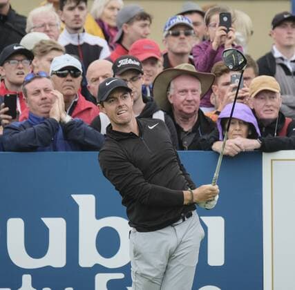 July 6th 2017, Portstewart Golf Club, Portstewart, Northern Ireland; Dubai Duty Free Irish Open Golf Championship; Day1; Rory Mcllroy (NIR) watches his first shot on the 17th xNigelxCookex  ActionPlus11898438