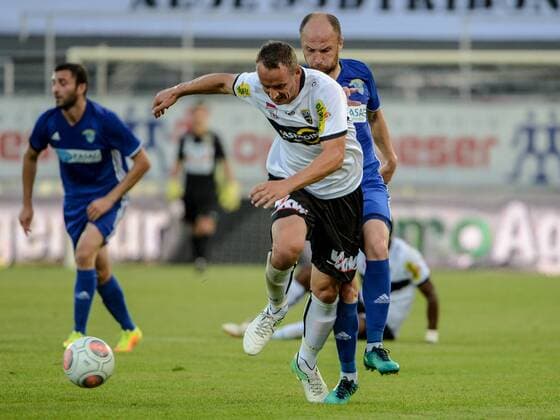 SOCCER - UEFA EL quali, Altach vs Chikhura ALTACH,AUSTRIA,06.JUL.17 - SOCCER - UEFA Europa League qualification, SCR Altach vs FC Chikhura Sachkhere. Image shows Johannes Aigner (Altach) and Giorgi Koripadze (Chikhura). GEPAxpictures xOliverxLerch