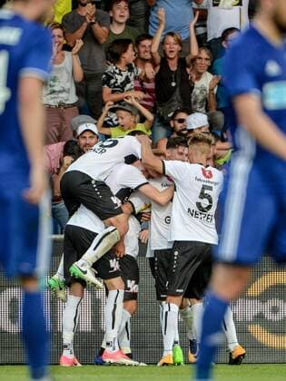 SOCCER - UEFA EL quali, Altach vs Chikhura ALTACH,AUSTRIA,06.JUL.17 - SOCCER - UEFA Europa League qualification, SCR Altach vs FC Chikhura Sachkhere. Image shows the rejoicing of Altach. GEPAxpictures xOliverxLerch