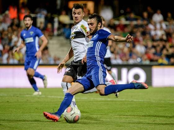 SOCCER - UEFA EL quali, Altach vs Chikhura ALTACH,AUSTRIA,06.JUL.17 - SOCCER - UEFA Europa League qualification, SCR Altach vs FC Chikhura Sachkhere. Image shows Kristijan Dobras (Altach) and Mishiko Sardalishvili (Chikhura). GEPAxpictures xOliverxLerch