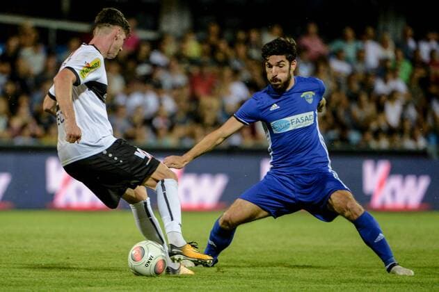 SOCCER - UEFA EL quali, Altach vs Chikhura ALTACH,AUSTRIA,06.JUL.17 - SOCCER - UEFA Europa League qualification, SCR Altach vs FC Chikhura Sachkhere. Image shows Benedikt Zech (Altach) and Papuna Poniava (Chikhura). GEPAxpictures xOliverxLerch