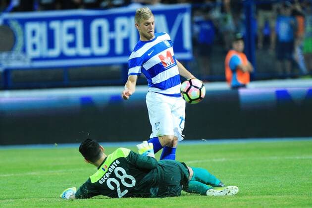 UEFA Europa League, First qualifying round, 2nd leg, NK Osijek - UE Santa Coloma 06.07.2017., stadium Gradski vrt, Osijek, Croatia - UEFA Europa League, First qualifying round, 2nd leg, NK Osijek - UE Santa Coloma. Petar Bockaj, Jose Eduardo Escobar Escalante. DavorxJavorovic PIXSELL