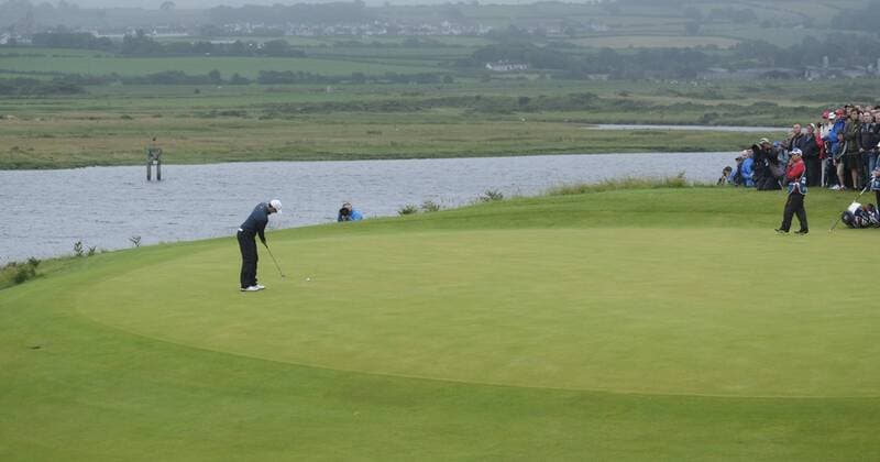July 7th 2017, Portstewart Golf Club, Portstewart, Northern Ireland; Dubai Duty Free Irish Open Golf Championship, Day 2; Rory McIlroy (NIR) misses a chance for a birdie on the 11th during the second round of the Dubai Duty Free Irish Open xNigelxCookex  ActionPlus11898547
