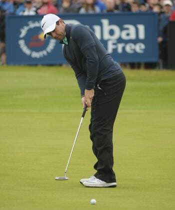 July 7th 2017, Portstewart Golf Club, Portstewart, Northern Ireland; Dubai Duty Free Irish Open Golf Championship, Day 2; Rory McIlroy (NIR) putts on the 18th during the second round of the Dubai Duty Free Irish Open xNigelxCookex  ActionPlus11898562