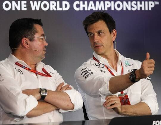 FORMULA 1 - GP of Austria 2017 SPIELBERG,AUSTRIA,07.JUL.17 - MOTORSPORTS, FORMULA 1 - Grand Prix of Austria, Red Bull Ring, press conference PK Pressekonferenz Image shows racing director Eric Boullier (McLaren Honda) and executive director Toto Wolff (Mercedes). GEPAxpictures xDanielxGoetzhaber