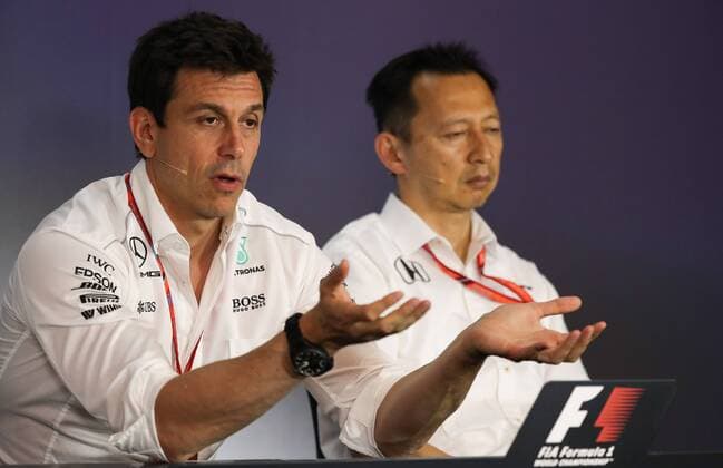 FORMULA 1 - GP of Austria 2017 SPIELBERG,AUSTRIA,07.JUL.17 - MOTORSPORTS, FORMULA 1 - Grand Prix of Austria, Red Bull Ring, press conference PK Pressekonferenz Image shows executive director Toto Wolff (Mercedes) and head Yusuke Hasegawa (JPN Honda F1 programme). GEPAxpictures xDanielxGoetzhaber