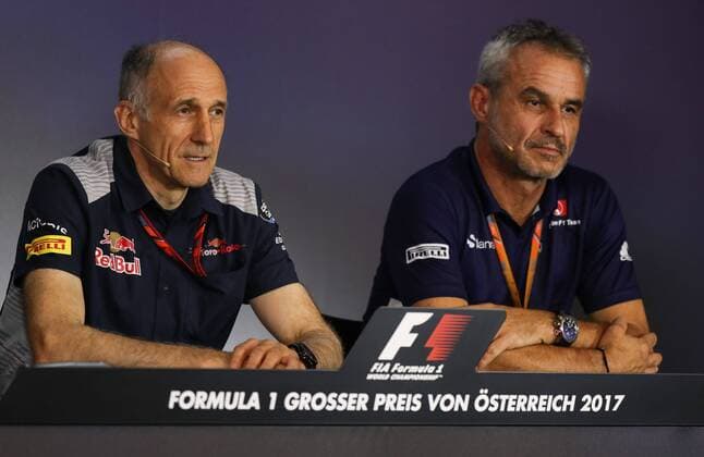 FORMULA 1 - GP of Austria 2017 SPIELBERG,AUSTRIA,07.JUL.17 - MOTORSPORTS, FORMULA 1 - Grand Prix of Austria, Red Bull Ring, press conference PK Pressekonferenz Image shows team principal Franz Tost (Scuderia Toro Rosso) and Beat Zehnder (Sauber). GEPAxpictures xDanielxGoetzhaber
