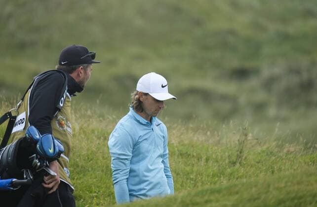 July 7th 2017, Portstewart Golf Club, Portstewart, Northern Ireland; Dubai Duty Free Irish Open Golf Championship, Day 2; Tommy Fleetwood (ENG) looks down at his ball in the rough on the 14th during the second round of the Dubai Duty Free Irish Open xNigelxCookex  ActionPlus11898683