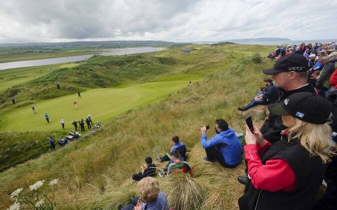 July 7th 2017, Portstewart Golf Club, Portstewart, Northern Ireland; Dubai Duty Free Irish Open Golf Championship, Day 2; Fans watch Padraig Harrington (IRL) on the green during the second round of the Dubai Duty Free Irish Open xNigelxCookex  ActionPlus11898840