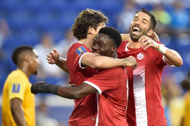 July 7, 2017 - Harrison, New Jersey, U.S - Canada midfielder ALPHONSO DAVIES (12) celebrates Canada s first goal during CONCACAF Gold Cup 2017 at Red Bull Arena in Harrison New Jersey Canada defeats French Guiana 4 to 2. Soccer 2017 - Canada defeats French Guiana - ZUMAa301 20170707_zaf_a301_011 Copyright: xBrooksxVonxArxx