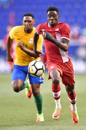 July 7, 2017 - Harrison, New Jersey, U.S - Canada midfielder ALPHONSO DAVIES (12) chases the ball downfield during CONCACAF Gold Cup 2017 action at Red Bull Arena in Harrison New Jersey Canada defeats French Guiana 4 to 2. Soccer 2017 - Canada defeats French Guiana - ZUMAa301 20170707_zaf_a301_012 Copyright: xBrooksxVonxArxx