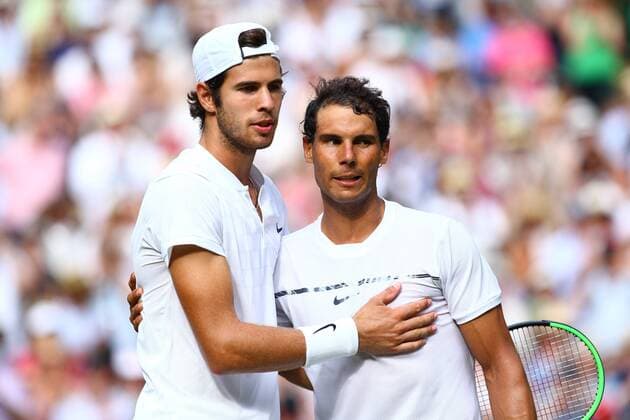 LONDON, ENGLAND - JULY 07: KAREN KHACHANOV (RUS) and RAFAEL NADAL (ESP) during a day five match of the 2017 Wimbledon on July 7, 2017, at All England Lawn Tennis and Croquet Club in London, England. (Photo by Chaz Niell Icon Sportswire) TENNIS: JUL 07 Wimbledon Icon17070761 EDITORIAL USE ONLY