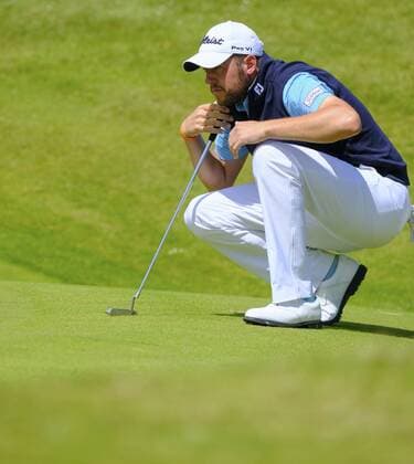 July 8th 2017, Portstewart Golf Club, Portstewart, Northern Ireland; Dubai Duty Free Irish Open Golf Championship, Day 3; Matthew Southgate lines up his putt on the 3rd during the third round of the Dubai Duty Free Irish Open xNigelxCookex  ActionPlus11898980