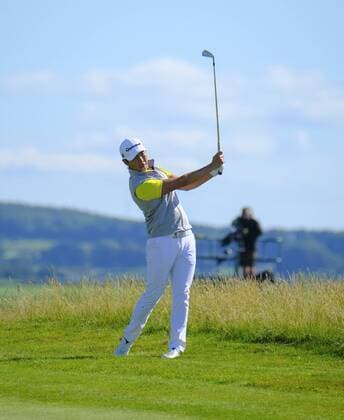 July 8th 2017, Portstewart Golf Club, Portstewart, Northern Ireland; Dubai Duty Free Irish Open Golf Championship, Day 3; Daniel Im (USA) chips onto the 18th green during the third round of the Dubai Duty Free Irish Open as he takes the joint lead into round 4 xNigelxCookex  ActionPlus11899107