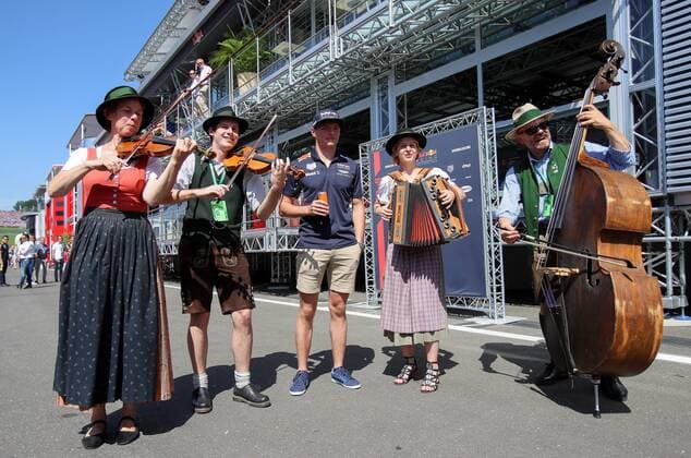 FORMULA 1 - GP of Austria 2017 SPIELBERG,AUSTRIA,09.JUL.17 - MOTORSPORTS, FORMULA 1 - Grand Prix of Austria, Red Bull Ring. Image shows Max Verstappen (NED Red Bull Racing) with musicans. GEPAxpictures xChristianxWalgram