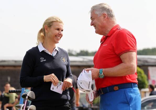 RB Leipzig Charity Golfturnier Machern b. Leipzig, 09.07.2017, Eagles Charity Golf Club e.V. , RB Leipzig Charity Golfturnier , Im Bild: Anke Huber (Ex - Tennisspielerin) und Siegried Bülow (ehemaliger Chef Porsche Leipzig). ,