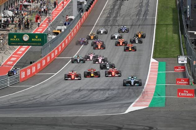 July 9th 2017, Red Bull Ring, Spielberg, Austria; Formula One Grand Prix, Race Start; Valtteri Bottas - Mercedes AMG Petronas F1 W08 EQ Energy leads the race start from his pole position with Vettel next to him in 2nd xOctanex  ActionPlus11899454