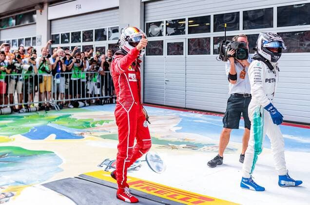 09.07.2017, Red Bull Ring, Spielberg, AUT, FIA, Formel 1, Grosser Preis von Oesterreich, Rennen, im Bild Sebastian Vettel (GER, 2. Platz) Scuderia Ferrari, Sieger Valtteri Bottas (FIN) Mercedes AMG Petronas F1 Team 2nd placed German Formula One driver Sebastian Vettel of Scuderia Ferrari Race Winner Finnish Formula One driver Valtteri Bottas of Mercedes AMG Petronas F1 during the Race of the Austrian FIA Formula One Grand Prix at the Red Bull Ring in Spielberg, Austria on 2017 07 09. -Pressefoto Spielberg EP_fei