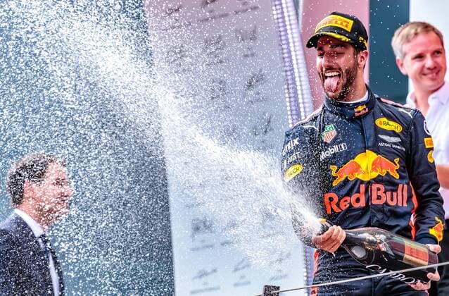 09.07.2017, Red Bull Ring, Spielberg, AUT, FIA, Formel 1, Grosser Preis von Oesterreich, Rennen, im Bild Daniel Ricciardo (AUS, 3. Platz) Red Bull Racing 3rd placed Australian Formula One drive Daniel Ricciardo of Red Bull Racing during the Race of the Austrian FIA Formula One Grand Prix at the Red Bull Ring in Spielberg, Austria on 2017 07 09. -Pressefoto Spielberg EP_fei