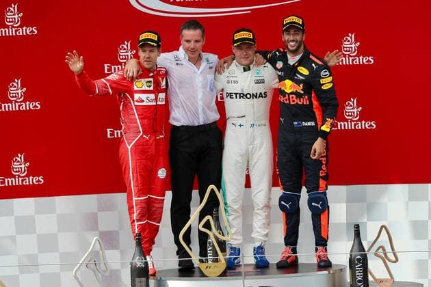 Sebastian Vettel (GER 5), Scuderia Ferrari, Daniel Ricciardo (AUS 3), Red Bull Racing, Valtteri Bottas (FIN 77), Mercedes AMG Petronas Motorsport, Grosser Preis von Österreich 2017, Rennen, Motorsport, Formel 1, 09.07.2017, Spielberg Copyright: xAndre Eibner-Pressefotox EP_JAE