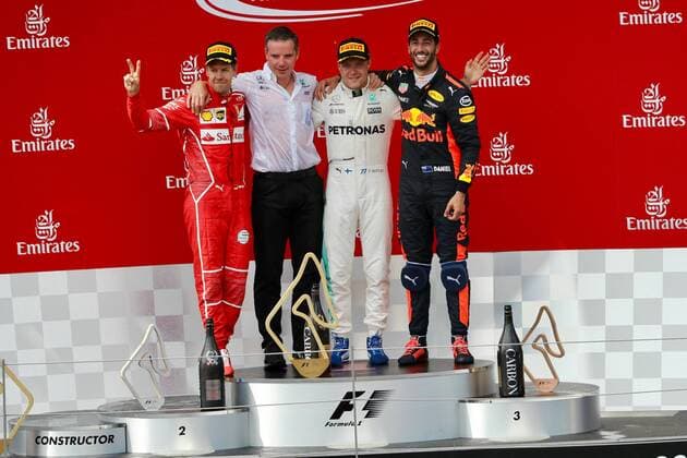 Sebastian Vettel (GER 5), Scuderia Ferrari, Daniel Ricciardo (AUS 3), Red Bull Racing, Valtteri Bottas (FIN 77), Mercedes AMG Petronas Motorsport, Grosser Preis von Österreich 2017, Rennen, Motorsport, Formel 1, 09.07.2017, Spielberg Copyright: xAndre Eibner-Pressefotox EP_JAE