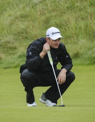 July 9th 2017, Portstewart Golf Club, Portstewart, Northern Ireland; Dubai Duty Free Irish Open Golf Championship, Day 4; Justin Rose (ENG) lines up his put on the 8th during the final round of the Dubai Duty Free Irish Open xNigelxCookex  ActionPlus11899649