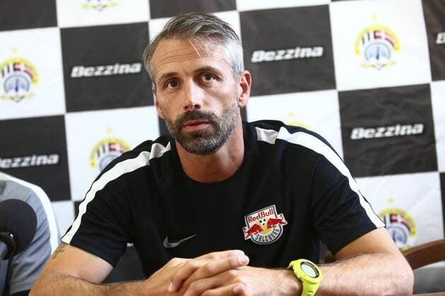 SOCCER - CL, qualification, Hibernians vs RBS PAOLA,MALTA,10.JUL.17 - SOCCER - UEFA Champions League, qualification, FC Hibernians vs Red Bull Salzburg, preview, press conference PK Pressekonferenz RBS. Image shows head coach Marco Rose (RBS). GEPAxpictures xFelixxRoittner