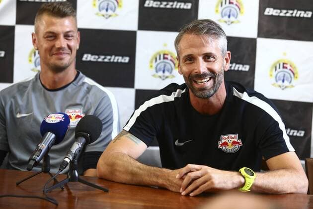 SOCCER - CL, qualification, Hibernians vs RBS PAOLA,MALTA,10.JUL.17 - SOCCER - UEFA Champions League, qualification, FC Hibernians vs Red Bull Salzburg, preview, press conference PK Pressekonferenz RBS. Image shows head coach Marco Rose (RBS). GEPAxpictures xFelixxRoittner