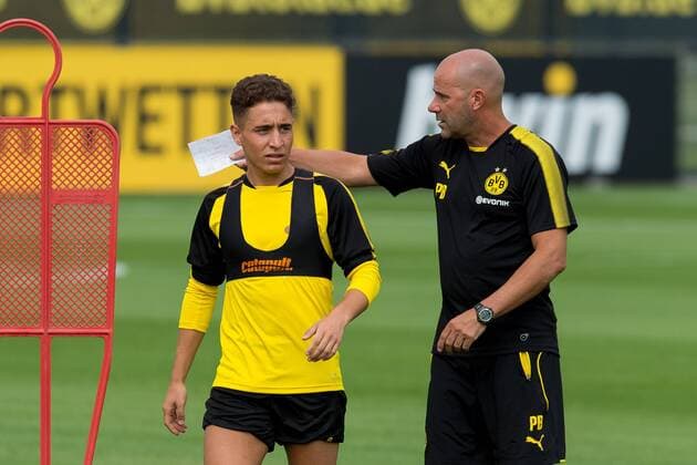 Dortmund, Germany, 2017-07-10, Training BV Borussia Dortmund, BVB, Emre Mor (BVB) und Trainer Peter Bosz (BVB) ( DeFodi001