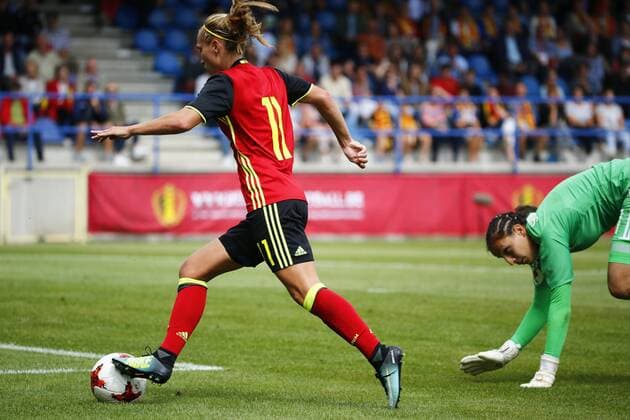 Cayman Janice of Belgium scores and celebrates during the Women s International Friendly Länderspiel Match between Belgian Red Flames and Russia on July 11, 2017 in Denderleeuw, Belgium, 13 06 2017 FOOTBALL FEMININ : Belgique vs Russie - Match amical - Denderleeuw - 11 07 2017 Photonews Panoramic 