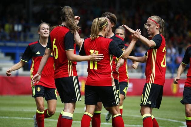 Cayman Janice of Belgium scores and celebrates during the Women s International Friendly Länderspiel Match between Belgian Red Flames and Russia on July 11, 2017 in Denderleeuw, Belgium, 13 06 2017 FOOTBALL FEMININ : Belgique vs Russie - Match amical - Denderleeuw - 11 07 2017 Photonews Panoramic 