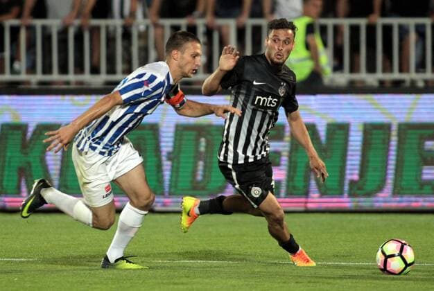 11.07.2017 Belgrade(Serbia) FK Partizan-FK Buducnost Podgorica Champions League qualifiactions 2nd leg men s football Leonardo(r) FK Partizan,Momcilo Raspopovic(L) FK Buducnost : 