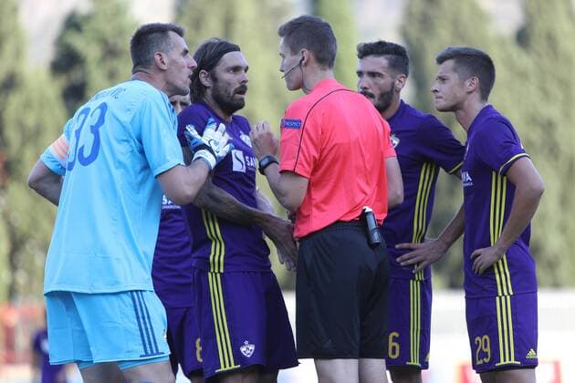Mostar, 12 07 2017 - Stadion u Kranjèeviæevoj, NK Zrinjski - Mostar 12 7 2017 Second qualifying round , 1st leg. HSK Zrinjski (white) - NK Maribor (magenta)
