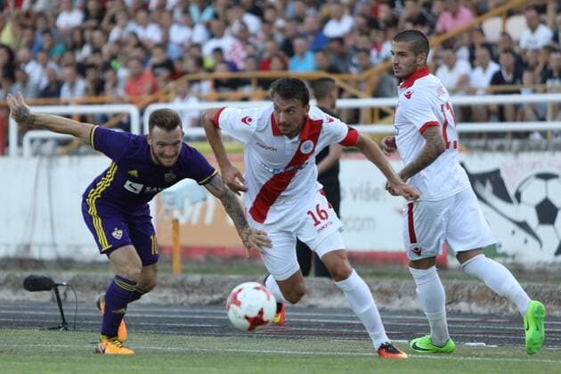 Mostar, 12 07 2017 - Stadion u Kranjèeviæevoj, NK Zrinjski - Mostar 12 7 2017 Second qualifying round , 1st leg. HSK Zrinjski (white) - NK Maribor (magenta)