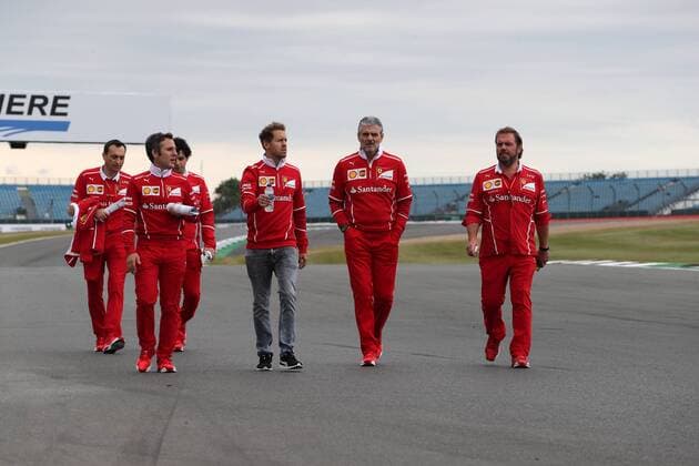 British Grand Prix, Silverstone 13 - 16 July 2017 13.07.2017 - Sebastian Vettel (GER) Scuderia Ferrari SF70H and Maurizio Arrivabene (ITA) Ferrari Team Principal 