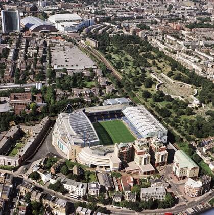 STAMFORD BRIDGE STADIUM, London. Aerial view. Home of Chelsea Football Club.  Copyright: xDamianxGrady HistoricxEnglandx 15313-10-1