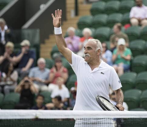 July 13th 2017, All England Lawn Tennis and Croquet Club, London, England; The Wimbledon Tennis Championships, Day 10; Monsour Bahrami (IRI) waves to the spectators as at the end of the match he played with Michael Llordra against Greg Rusedski (GBR) and Fabrice Santoro (FRA) xRolandxHarrisonx  ActionPlus11900843