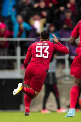 170713 Östersunds Saman Ghoddos jublar efter 1-0 under fotbollsmatchen i kvalet till Europa League mellan Östersund och Galatasaray den 13 juli 2017 i Östersund.  Copyright: TOBIASxNYKÄNEN BB170713TN017