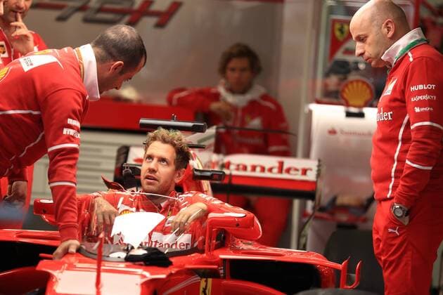 July 13th 2017, Silverstone, Northants, England; British F1 Grand Prix; Sebastian Vettel - Scuderia Ferrari shield cockpit protection device xOctanex  ActionPlus11900964