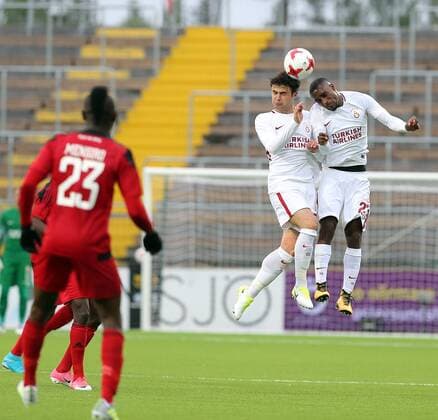 Ahmet Calik (L) and Lionel Carole of Galatasaray during the UEFA Europaleague Qualifier 3rd round, 1st leg match between Ostersund and Galatasaray on July 13, 2017 in Ostersund , Sweden. Final score : Ostersund 2 - Galatasaray 0 