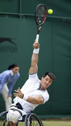 July 14th 2017, All England Lawn Tennis and Croquet Club, London, England; The Wimbledon Tennis Championships, Day 11; Gustavo Fernandez (ARG) serving to Alfie Hewett (GBR) xRolandxHarrisonx  ActionPlus11901322