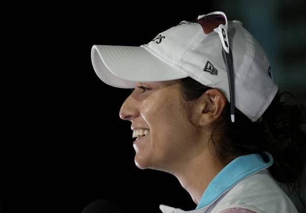 Marina Alex speaks to the media after playing in the second round of the LPGA Golf Damen U.S. Women s Open Championship at Trump National Golf Club in Bedminster, NJ on July 14, 2017.  NYP201707141151 JOHNxANGELILLO
