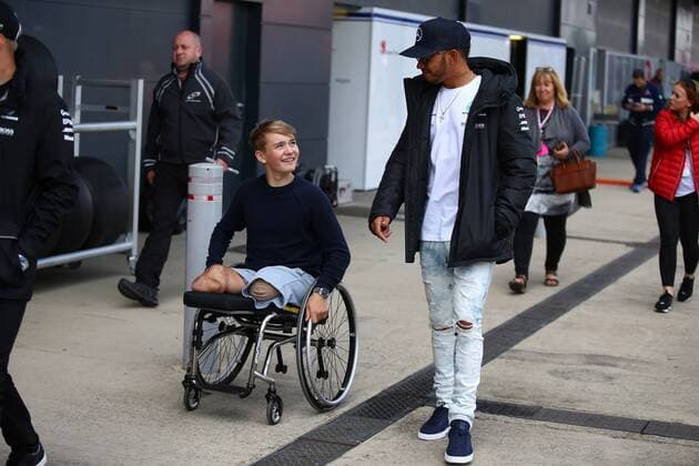 British Grand Prix, Silverstone 13 - 16 July 2017 14.07.2017 - Billy Monger (GBR) and Lewis Hamilton (GBR) Mercedes AMG F1 W08 