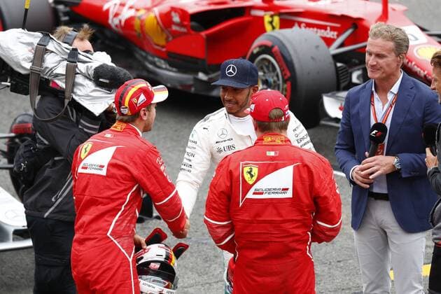 Motorsports: FIA Formula One World Championship WM Weltmeisterschaft 2017, Grand Prix of Great Britain, 5 Sebastian Vettel (GER, Scuderia Ferrari), 44 Lewis Hamilton (GBR, Mercedes AMG Petronas F1 Team), 7 Kimi Raikkonen (FIN, Scuderia Ferrari), Silverstone Great Britain xHOCHxZWEIx